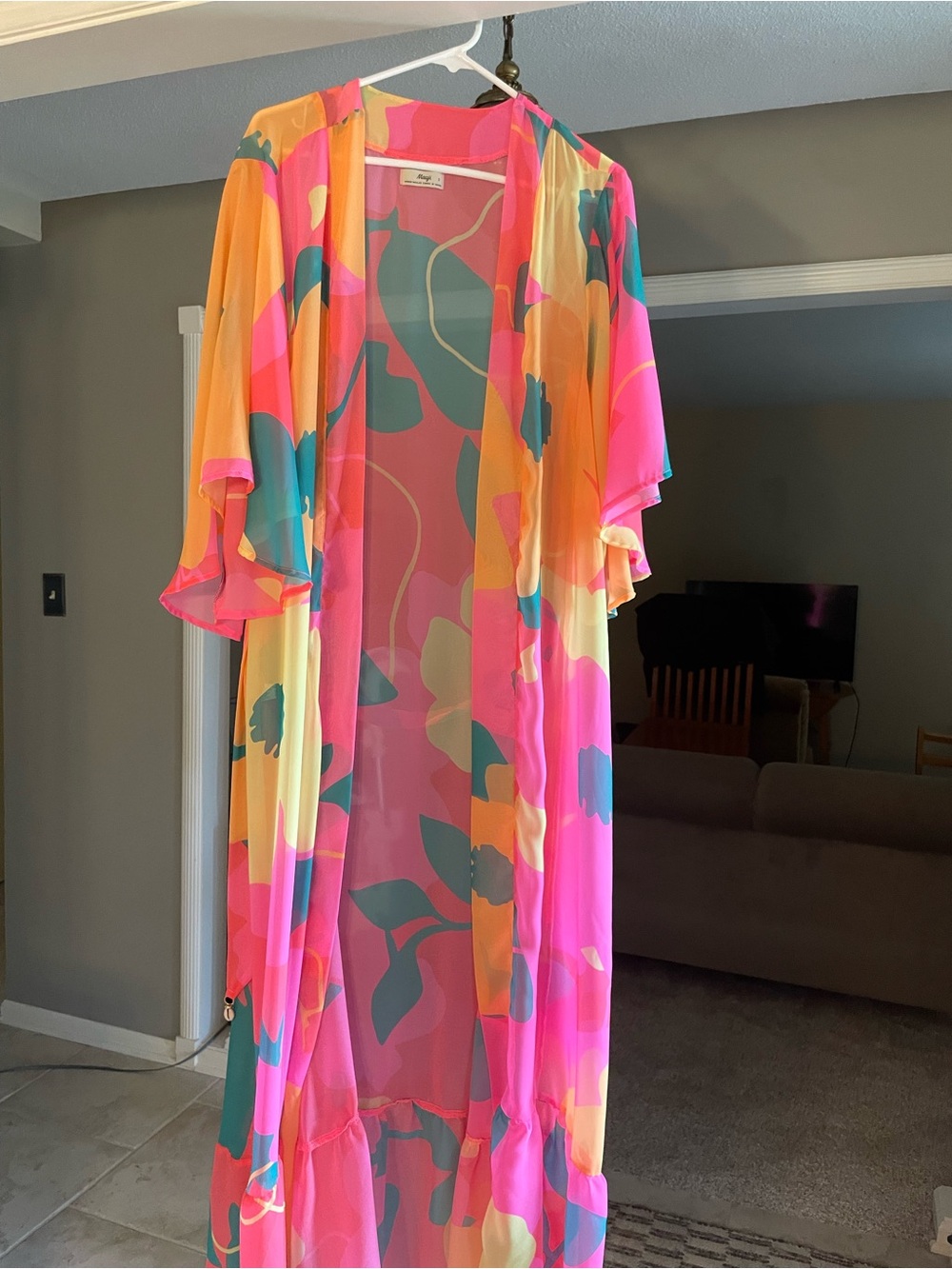 Vibrant Floral Maxi Cover-Up Dress in Pink & Teal